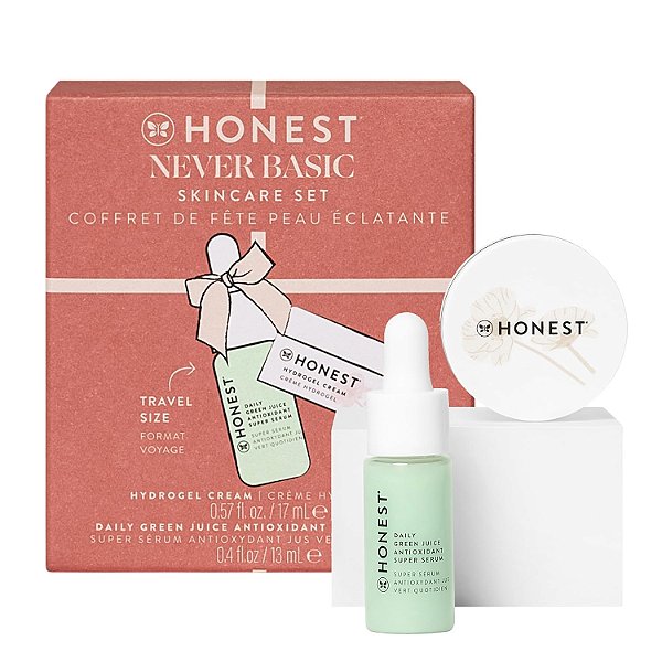 Honest Beauty Duo de Cuidados com a Pele Nunca Básico | Mini Creme Hidrogel Infundido com Ácido Hialurônico (0,57 fl oz) + Mini Soro Antioxidante de Suco Verde (0,4 fl oz