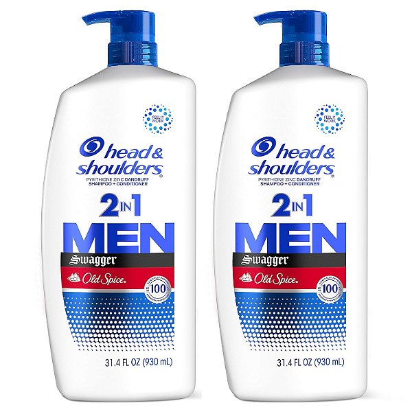 Shampoo e Condicionador Anticaspa 2 em 1 Head & Shoulders Mens, Tratamento Anticaspa, Old Spice Swagger para Uso Diário, Livre de Parabenos, 31.4oz, 2 PACOTES