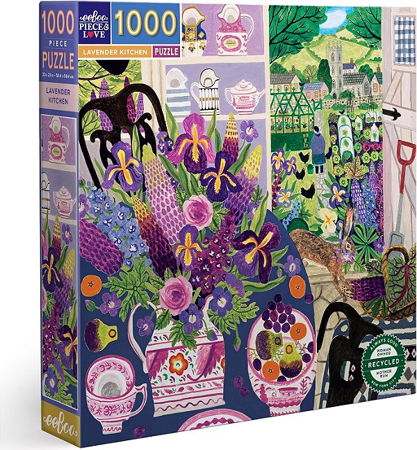eeBoo Peça & Amor: Cozinha de Lavanda - Quebra-cabeça de 1000 peças - Quadro de quebra-cabeça para adultos, 23x23, inclui inserção de referência de imagem, peças brilhantes