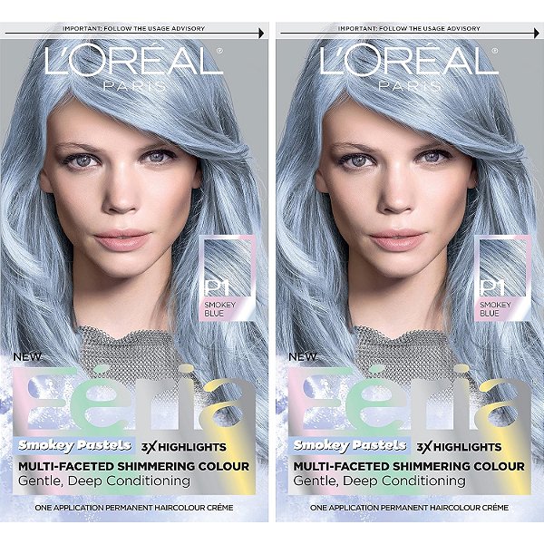 L'Oreal Paris Feria Multi-Faceted Shimmering Tintura Permanente para Cabelo, 411 Safira Fumaça (Azul Esfumaçado) (Pacote com 2)