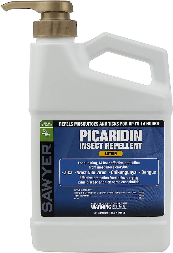 Produto de Repelente de Insetos Premium Sawyer SP565 com 20% de Picaridina, Dispensador de Loção com Bomba de 1 Litro, Branco.
