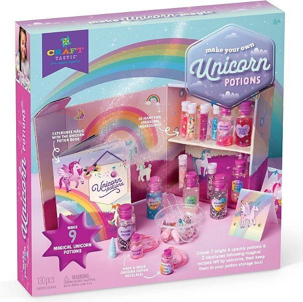 Craft-tastic - Kit de Artesanato DIY de Poções de Unicórnio - Inclui Livro com Receitas Mágicas, Ingredientes Encantados, Armário e Mais - Artes & Ofícios para Crianças - Presente Divertido