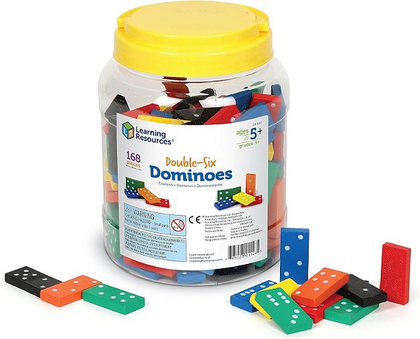 Recursos de Aprendizagem: Dominó de duplo-seis em balde, Material Didático, Acessórios para a Sala de Aula de Matemática, 168 Peças, Idade 5+
