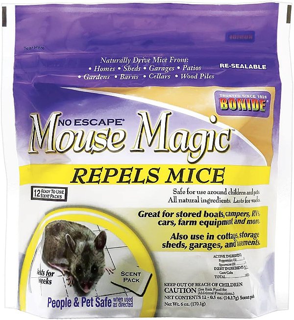 Aroma Repelente para Ratos Bonide Mouse Magic, 4 Pacotes Prontos para Uso, para Utilização Interna e Externa, Seguro para Pessoas e Animais, Embalagem com 12 unidades