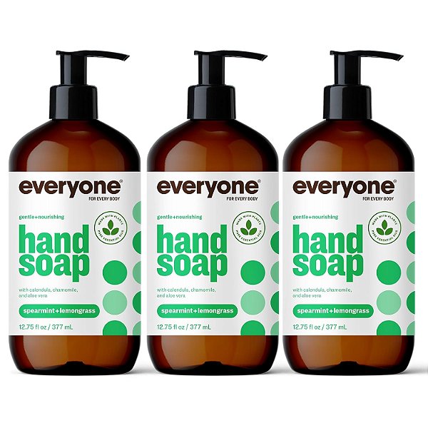 Sabonete Líquido para as Mãos Everyone, 12.75 Onças (Pacote com 3), Hortelã e Capim-limão, Limpeza à Base de Plantas com Óleos Essenciais Puros