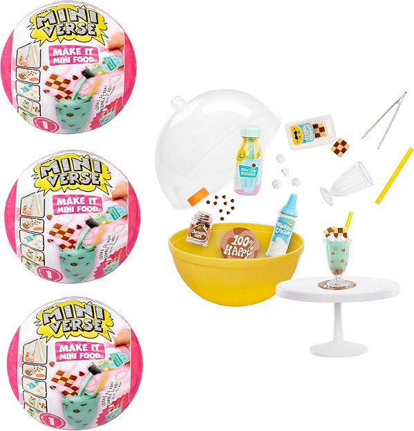 Série de Mini Comida da Miniverse Make It Mini da MGA, Loja de Sorvetes (Pacote com 3) Mini Colecionáveis, Embalagem Surpresa, Faça Você Mesmo, Brinquedo de Resina, Réplica de