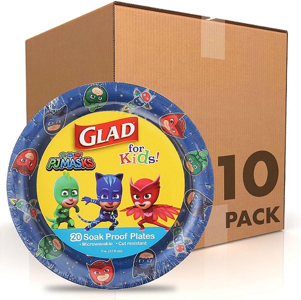 Feliz para Crianças 7 polegadas PJ Masks Espaço Pratos de Papel, 200 unidades | Pratos de Papel Descartáveis com Design PJ Masks Espaço | Pratos de Papel Resistentes ao Micro-ondas e à Prova de