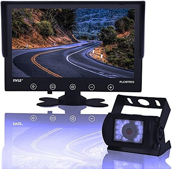 Sistema de monitor de câmera retrovisora de backup Pyle - Kit de monitor de estacionamento reverso para carro e caminhão com monitor à prova d'água de 9 LCD, visão noturna, anti-reflexo, para caminhão
