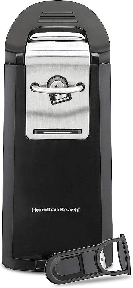 Abridor de lata elétrico automático Smooth Touch da Hamilton Beach, alavanca de pressão fácil, para todos os tamanhos padrão e pop-top, extra alto, com acessório abridor de garrafas e afiador de facas embutido, pre