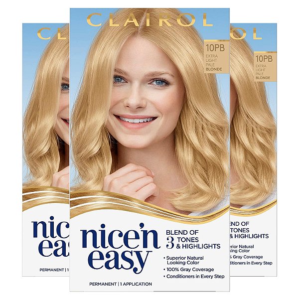 Clairol Nice'n Easy Tinta Permanente para Cabelo, 10PB Loiro Platinado Extra Claro, Pacote com 3