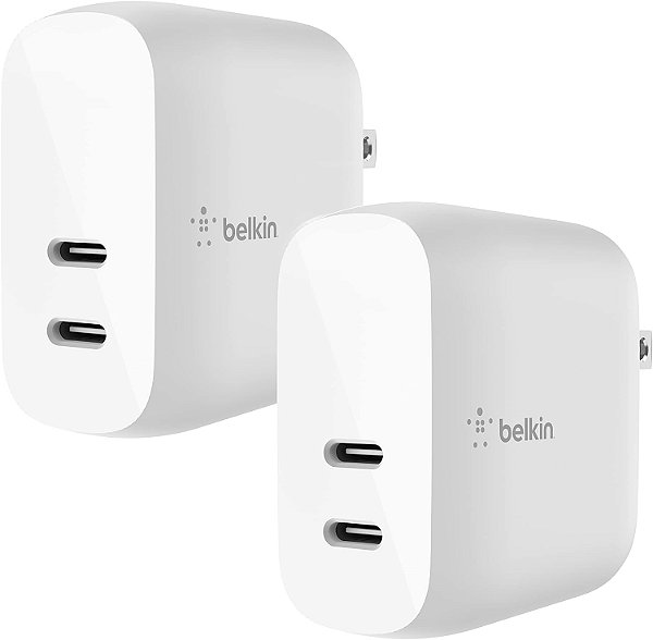 Carregador de Parede USB-C de 40W Dual Port Belkin, Carregador USB Tipo C de Carregamento Rápido para iPhone 15, 15 Plus, 15 Pro, 15 Pro Max, 14, 14 Pro, 14 Pro
