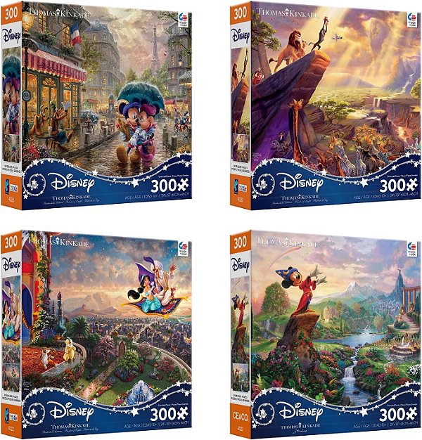 Ceaco | Thomas Kinkade Disney | Pacote de Quebra-Cabeça de 300 Peças | Edição Limitada | Pacote de Valor com 4 Quebra-Cabeças Incluídos | Quebra-Cabeças para Adultos
