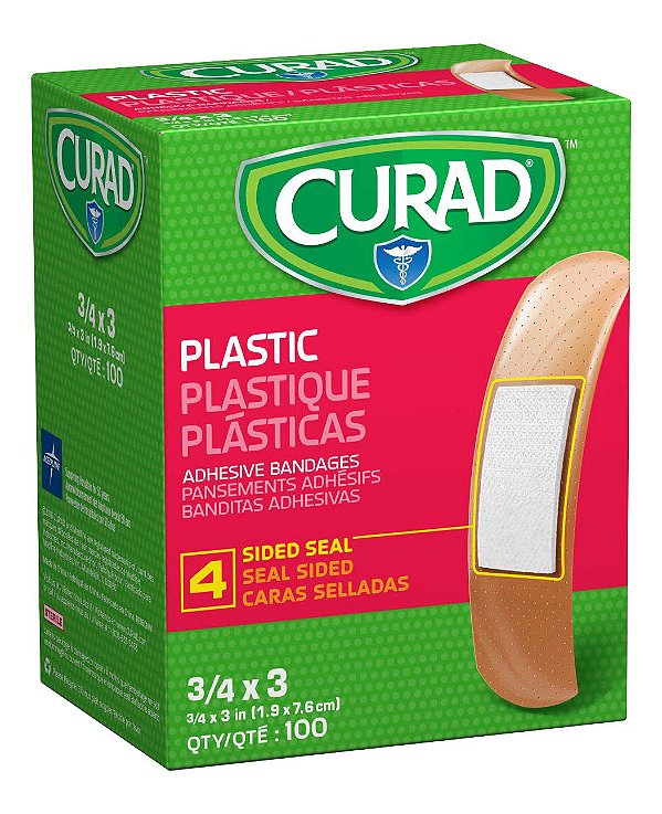 Curad NON25500 Curativos Adesivos de Plástico, Tamanho 3/4 x 3, Pacote com 1200
