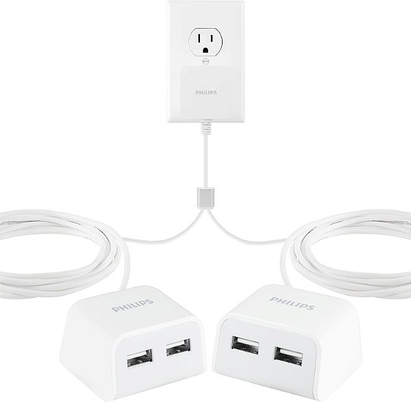Acessórios Philips Carregador Duplo USB de 24W, Cabo Divisor de Energia de 16 pés, para iPhone 12/11/Pro/Max/XS/XR/X/8, iPad Pro, Samsung Galaxy S21/S10/S9/Plus