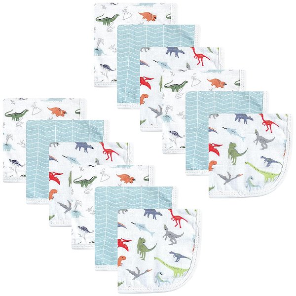 Hudson Baby Fraldinhas de Muselina de Algodão para Bebê Unissex, Dinossauro, 10x10 polegadas