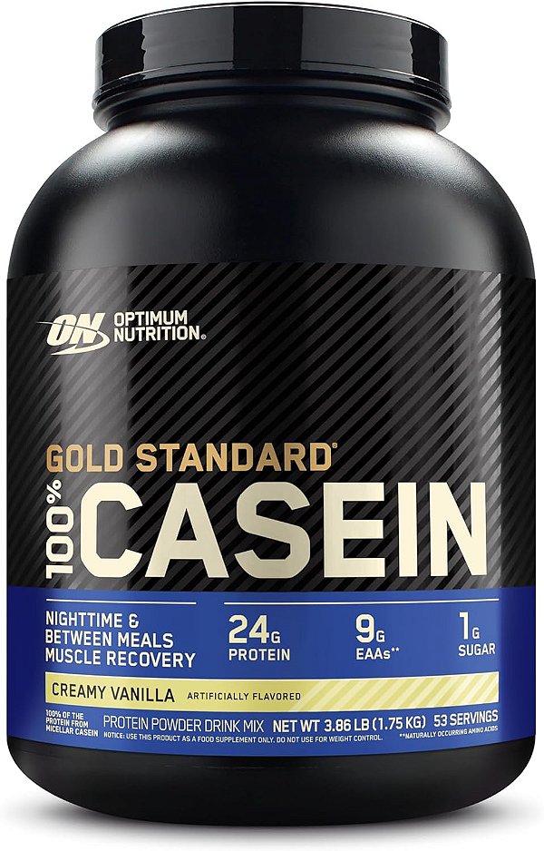 Nutrição Ótima Padrão Ouro 100% Caseína Micelar em Pó, Digestão Lenta, Ajuda a Manter-se Saciado, Recuperação Muscular Durante a Noite, Baunilha Cremosa, 4 Lib