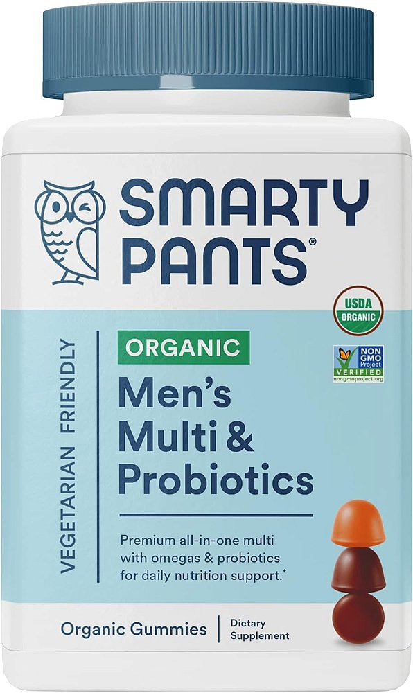 SmartyPants Multivitamínico para Homens, Gomas Orgânicas: Probióticos, CoQ10, Metilfolato, Ômega 3 (ALA), Vitamina D3, C, Vitamina B12, B6, Vitamina A,