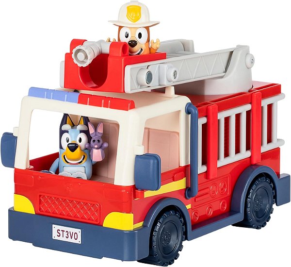 Caminhão de Bombeiros do BLUEY | Caminhão de Bombeiros, Figuras Exclusivas dos Bombeiros Bingo e Bob Bilby | Levante a Escada, Gire e Desenrole a Mangueira | Inclui Adesivos.