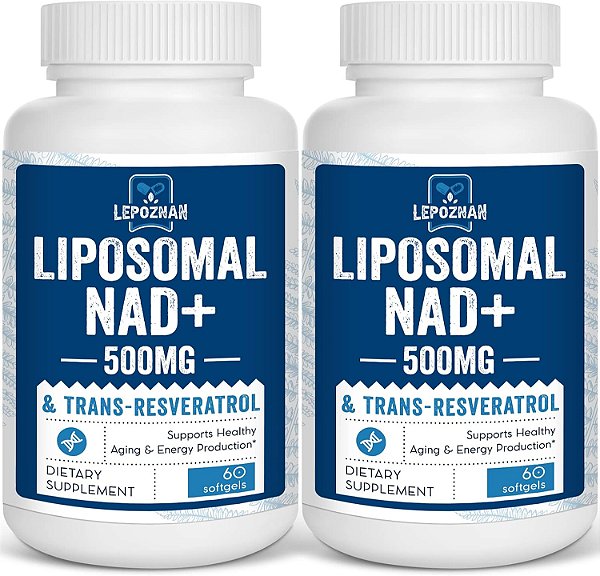 NAD+ Liposomal 500 mg + Trans-Resveratrol 300 mg, Absorção Superior, Suplemento Verdadeiro de NAD Mais Eficiente do que NMN, Nicotinamida Ribosídeo para Metabolismo Energético Celular & Rep