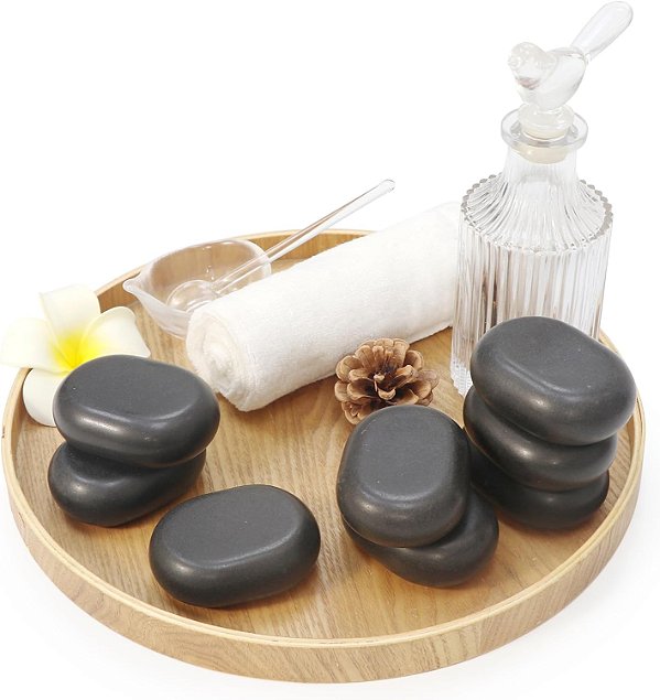 Pacote de Energia de Massagem com Pedras Quentes de Basalto Preto Oval Grande de 8 Peças Master Massage - 3 x 2.2x 1.1 - para Profissionais, Spas, Terapias de Massagem e Relax