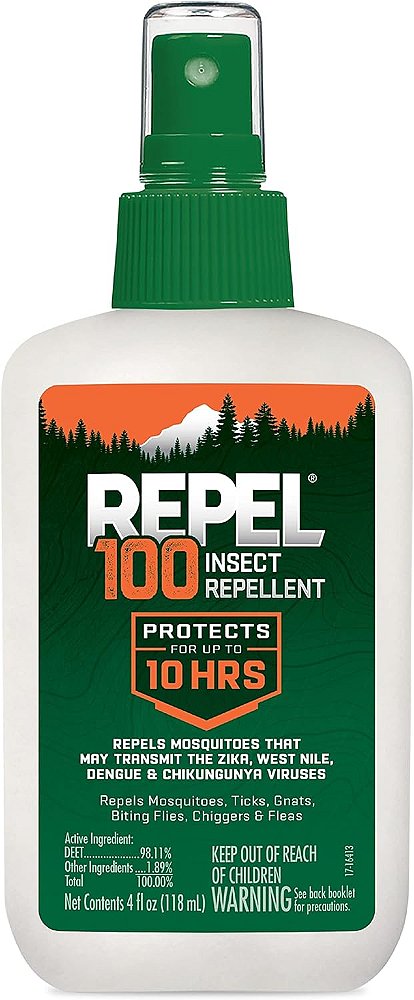 Repelente de insetos Repel 100, repele mosquitos, carrapatos e mosquitos, para condições severas, protege por até 10 horas, 98% DEET (spray de bomba), 4 fl oz (pacote com