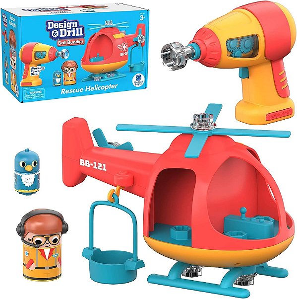 Educational Insights Design & Drill Bolt Buddies Helicopter Take Apart Toy with Electric Toy Drill, Brinquedo Para Desmontar, Brinquedo de Preparação para a Ciência, Tecnologia, Engenharia e Matemática (STEM) para Pré-escolares, Present