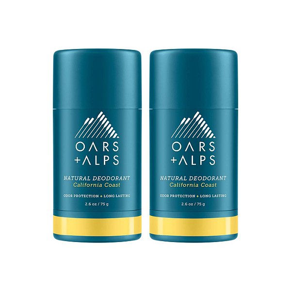 Desodorante Aluminum Free Oars + Alps para Homens e Mulheres, Testado por Dermatologistas e Feito com Ingredientes Limpos, Tamanho de Viagem, Costa da Califórnia, 2 Pacotes, 2.6 Oz Cada