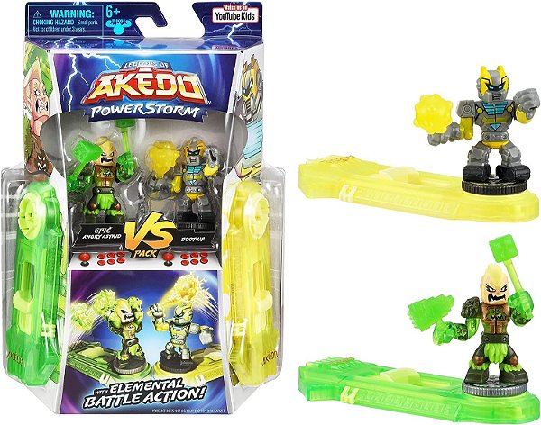 Lendas do Akedo Powerstorm Pacote Versus 2 Mini Figuras de Ação de Batalha e 2 Controladores de Batalha Épicas Angry Astrid Versus Boot-Up, Multicor