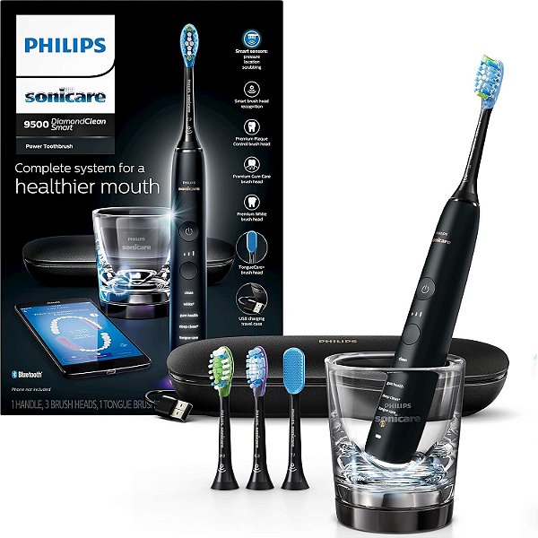 Escova de Dente Elétrica Recarregável Philips Sonicare DiamondClean Smart 9500, Preto, HX9924/11