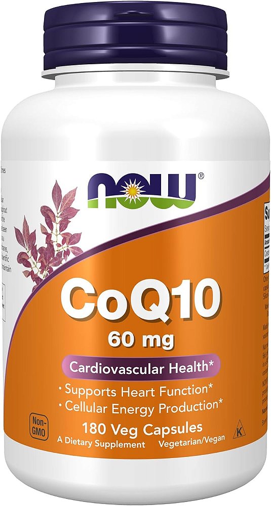 Suplementos NOW, CoQ10 60 mg, Grau Farmacêutico, Forma All-Trans de CoQ10 Produzida por Fermentação, 180 Cápsulas Vegetarianas