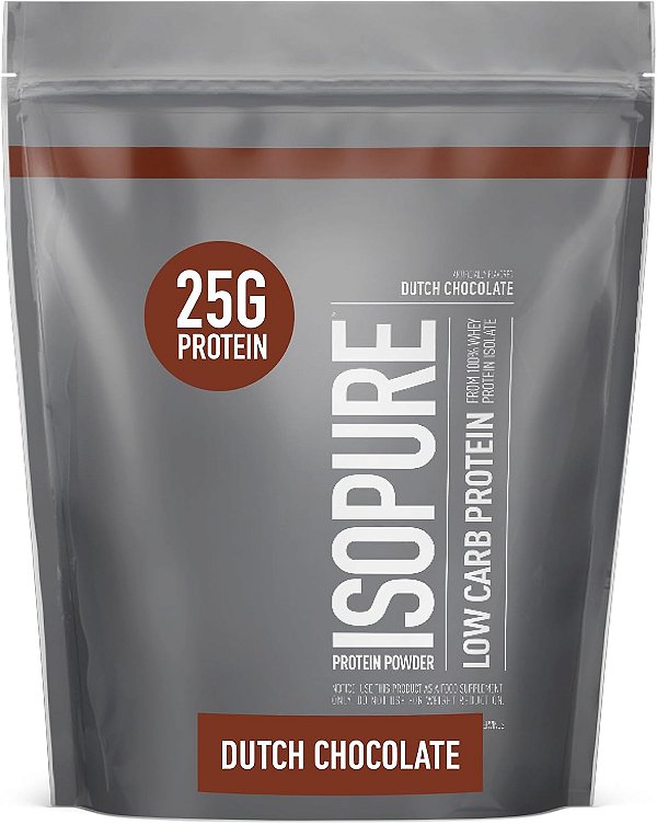 Pó de proteína isolada de soro de leite de chocolate holandês Isopure com vitamina C e zinco para suporte imunológico, 25g de proteína, baixo carboidrato e amigável ao keto,