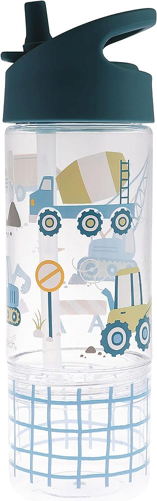 Stephen Joseph, garrafa de água Sip and Snack para crianças, 12 oz Tritan livre de BPA, garrafa de água para meninas & meninos, volta às aulas, construção
