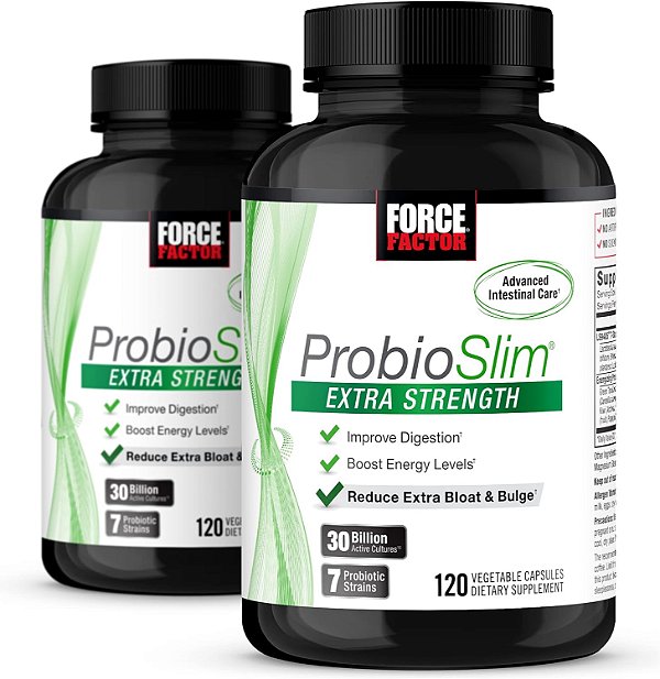Force Factor ProbioSlim Extra Strength, Suplemento Probiótico para Mulheres e Homens com 30 Bilhões de UFCs e Extrato de Chá Verde para Apoiar a Saúde Intestinal, Alívio do Inchaço e Gases, 120