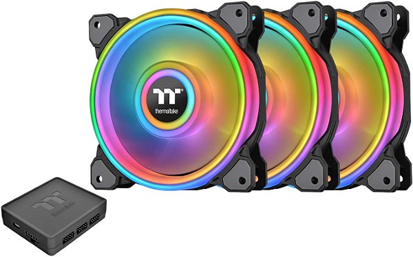 Thermaltake Riing Quad 140mm 16.8 Milhões de Cores RGB (Alexa, Razer Chroma) Software Habilitado 4 Anéis de Luz 54 LED Endereçáveis 9 Lâminas Ventilador para Gabinete/R