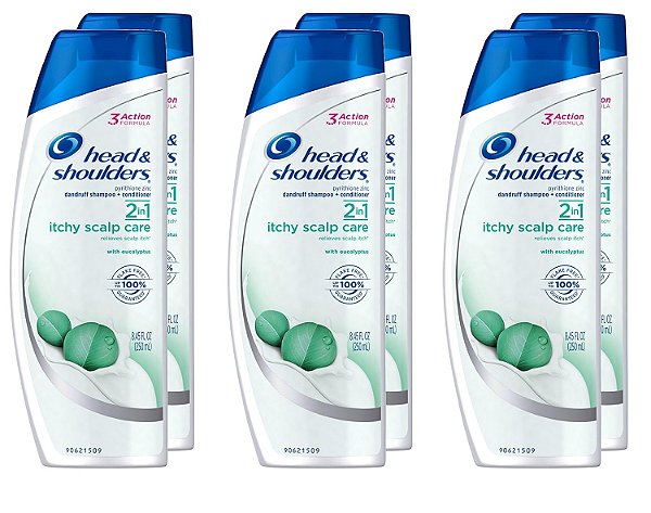 Cuidado para o couro cabeludo com coceira Head & Shoulders com Eucalipto 2 em 1 Shampoo Anti-Caspa + Condicionador 8.45 Fl Oz (Pacote com 6) (Embalagem pode variar)