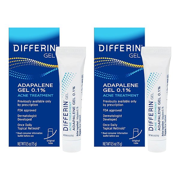 Gel de tratamento para acne Differin, suprimento de 60 dias, tratamento retinóide para o rosto com 0,1% de adapaleno, cuidados suaves com a pele propensa a acne e sensível, tubo de