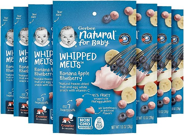 Gerber Natural para Bebê Derretidos Leves - Banana Maçã Mirtilo, 7 Unidades