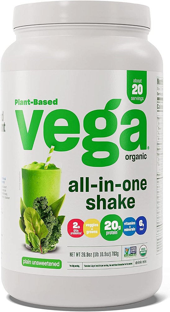 Vega Pó de Proteína Vegana Orgânica Tudo-em-Um, sem Adoçantes - Ingredientes Superfood, Vitaminas para Suporte à Imunidade, Amigo do Keto, Proteína de Ervilha para Mulheres e Homens,