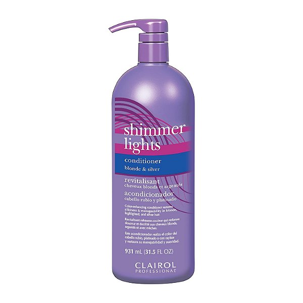 Condicionador roxo Clairol Professional Shimmer Lights, 31.5 fl. Oz Neutraliza tons de latão e amarelo para cabelos loiros, prateados, grisalhos e com luzes A embalagem pode variar