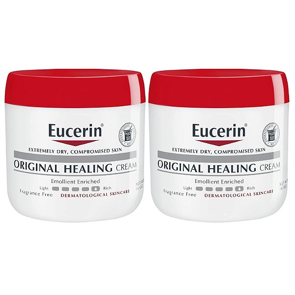 Eucerin Creme Original Cicatrizante, Creme Corporal sem Fragrância para Pele Seca, Pacote com 2 potes de 16 Oz