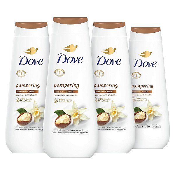 Sabonete Líquido Dove Mimosa e Karité 4 Unidades para Renovação da Pele, com MicroHidratação 24h, 20 oz.