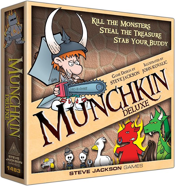 Jogo de Tabuleiro Munchkin Deluxe (Jogo Base), Jogo de Tabuleiro e Cartas para a Família, Adultos, Crianças e Jogo de Interpretação de Fantasia, Idade 10+, 3-6 Jogadores, Tempo