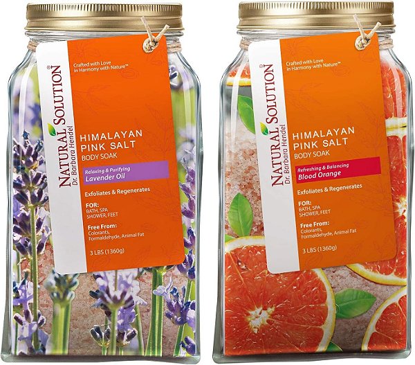 Sais de Banho Natural Solution Himalaia, Laranja Vermelha e Óleos Essenciais de Lavanda - 1,36 kg cada saco | 2,72 kg no total | Pacote de 2
