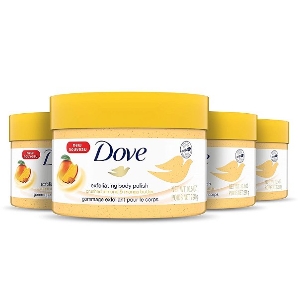 Dove Esfoliante Corporal Polimento Corporal Esfoliante para Pele Seca Amêndoa Esmagada e Manteiga de Manga Esfolia Suavemente para Revelar uma Pele Saudável 10,5 Onças (Pacote com