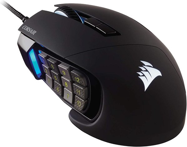 Mouse para jogos Corsair SCIMITAR RGB ELITE para MOBA, MMO - 18.000 DPI - 17 botões programáveis - Compatível com iCUE - Preto