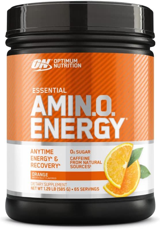 Optimum Nutrition Amino Energy - Pré Treino com Chá Verde, BCAA, Aminoácidos, Amigável ao Keto, Extrato de Café Verde, Pó Energético - Sabor Laranja, 65 Porções (Embalagem Pode Variar)