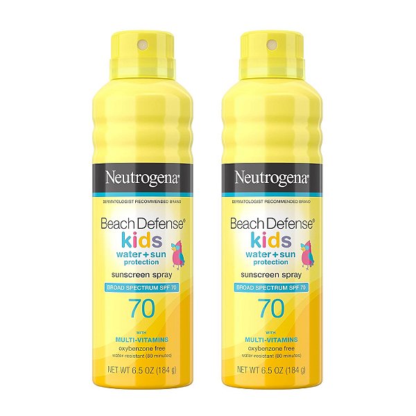 Protetor solar Neutrogena Beach Defense Kids Spray, Protetor solar resistente à água para crianças, Amplo espectro SPF 70 para proteção UVA/UVB, livre de oxibenzona e de secagem rápida, 6.5 oz