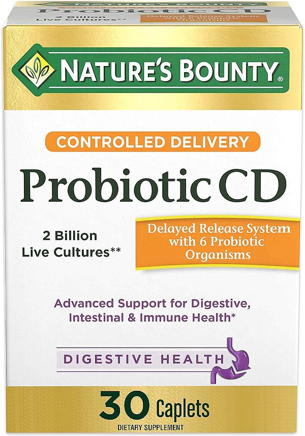 Suplemento dietético probiótico de liberação controlada da Nature's Bounty, Suporte avançado para a saúde digestiva, intestinal e imunológica, 30 cápsulas.