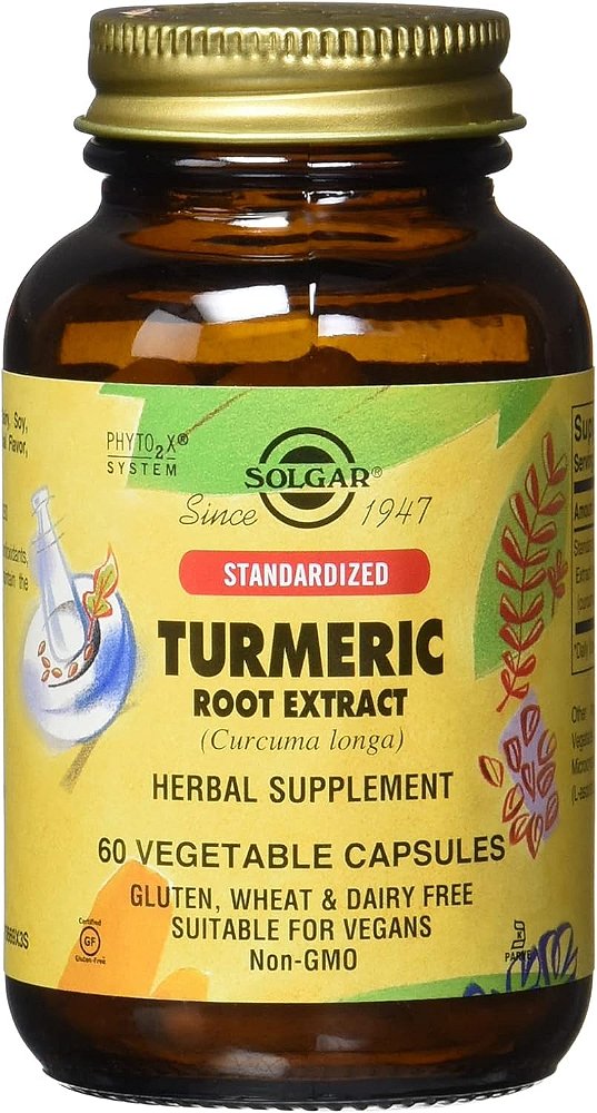 Extrato padronizado de raiz de cúrcuma Solgar 400 Mg, 60 cápsulas vegetais - Saúde cerebral, articular e imunológica, 60 unidades (embalagem com 12)