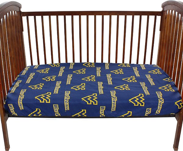 Capas de berço do West Virginia Mountaineers, 28 x 52 x 6, Par de Lençóis Ajustados, Cor do Time